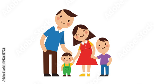 Happy Family Portrait with Parents and Two Children Smiling Together