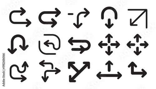 Universal navigation arrows and path indicators for wayfinding and spatial orientation map.