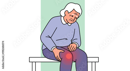 Elderly woman suffering from knee pain, arthritis, and joint inflammation, feeling discomfort