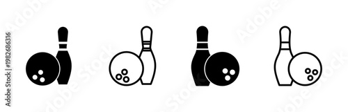 Bowling icon set. bowling ball and pin icon. bowling pins