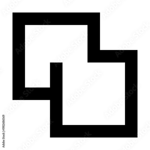 Intersect icon in sharp bold line style for overlapping shapes or grouped objects. Perfect for vector editing, UI design, software tools, and graphic composition with clean structure.