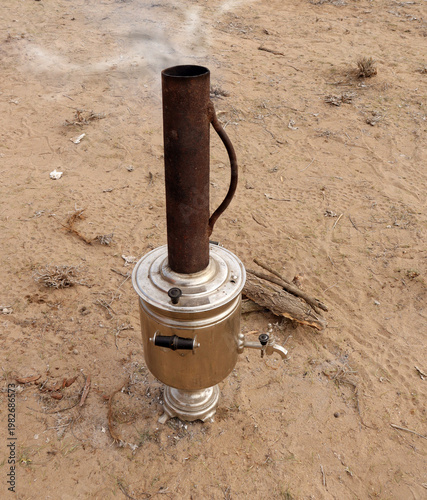 old samovar and gas pump