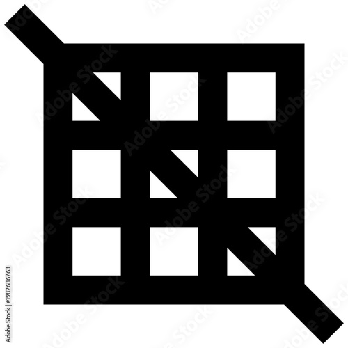 Grid off icon in sharp bold line style for disabled layout or hidden guides. Perfect for UI tools, editor settings, interface controls, or visual elements where alignment is turned off.