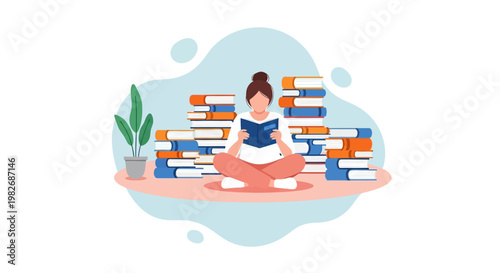 Solitary Reader Vector Graphic Isolated on White