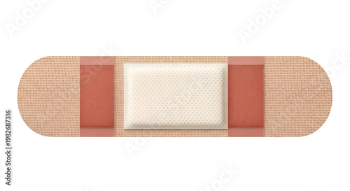 Adhesive bandage for first aid, flexible medical plaster with absorbent pad, sterile beige wound dressing for healthcare and injury recovery isolated on Transparent Background