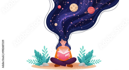 World Book Day Concept Featuring a Cosmic Galaxy Inside a Book Isolated on White