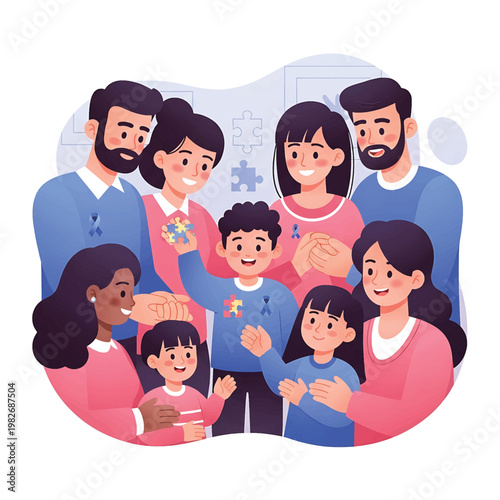 Diverse family with kids smiling together.