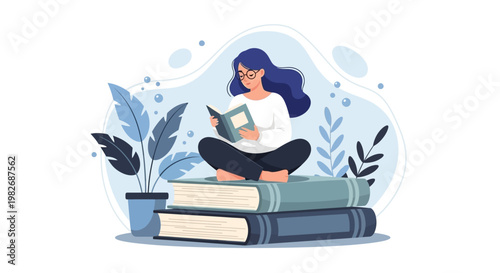 Thoughtful Reader in Minimalist Flat Vector Style for World Book Day