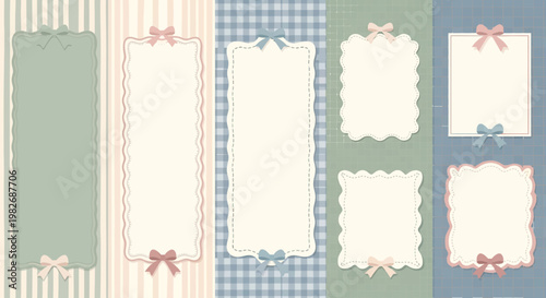 Set of decorative frames with bows and scalloped edges, suitable for crafts and journaling projects