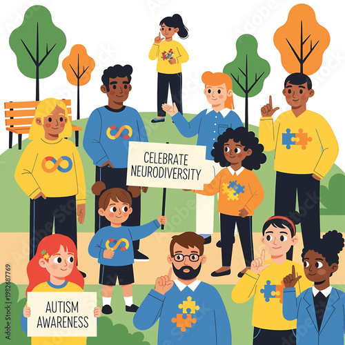 Diverse group celebrating neurodiversity awareness together.