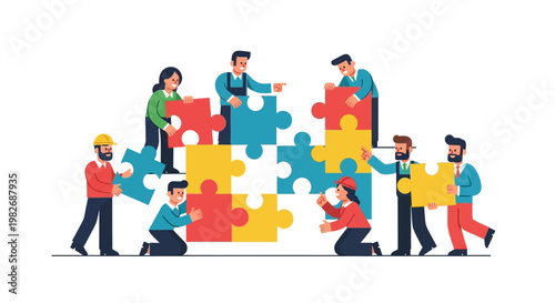 Obraz na płótnie Diverse Team Collaborating to Assemble a Large Puzzle, Symbolizing Unity, Teamwo