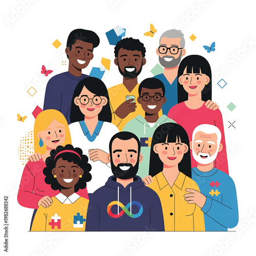 Diverse group of happy people together 1.