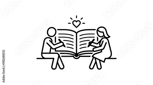 Couple Sharing a Book and Romantic Thoughts