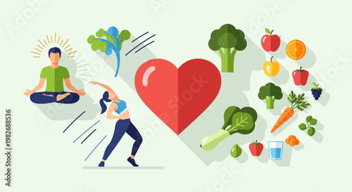 Healthy Lifestyle: Yoga, Exercise, and Nutritious Food for Heart Health