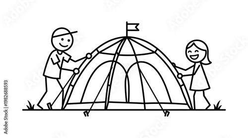 Couple Setting Up a Tent Outdoors