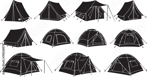 Collection of various black tent designs and styles