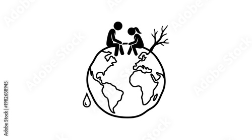 People Sitting on a Dwindling Earth Symbolizing Climate Change