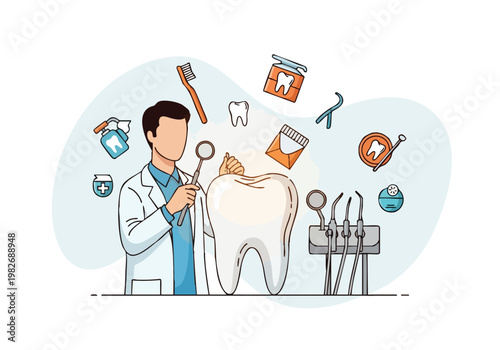 Dentist with Tooth and Dental Tools, Oral Hygiene Concept