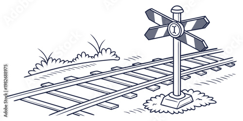 Railroad crossing sign with buck sign and train tracks railroad crossing transport transportation infrastructure junction commuter locomotive metallic industrial traveling movement