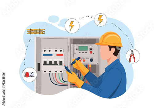 Electrician Working on Electrical Panel