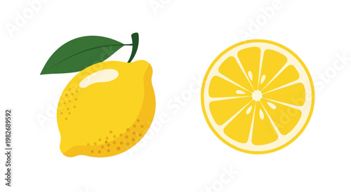 Vibrant Lemon Duo Fresh Whole Citrus Fruit and Juicy Slice Illustration Perfect for Healthy Eating and Culinary Themes