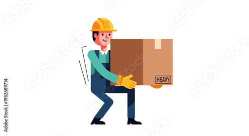 Illustration of a construction worker safely lifting a heavy box, emphasizing proper ergonomics and workplace safety for manual handling tasks