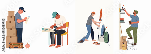 Vector illustration depicting the struggle of poverty, financial hardship, and the sadness of missing out on summer vacations and travel dreams.