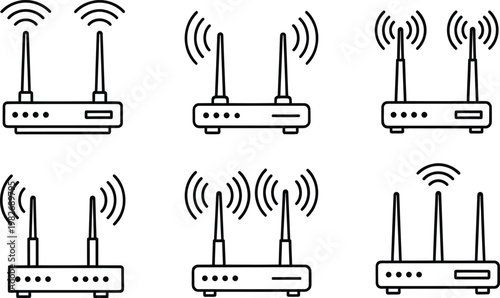 Wireless router icons a collection of line art silhouette representations of network devices
