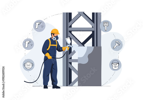 Industrial Painter Spraying Metal Structure
