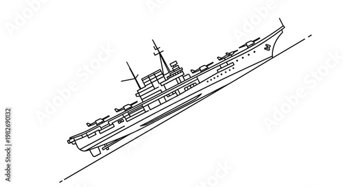 Aircraft Carrier Ship, Military Vessel, Naval Power, Aviation Ship, Warship, Blueprint Style