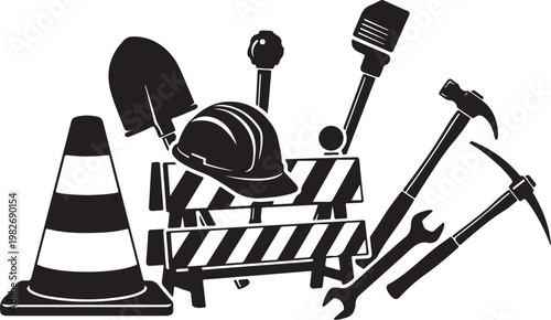 Construction Tools and Safety Equipment Illustration Vector