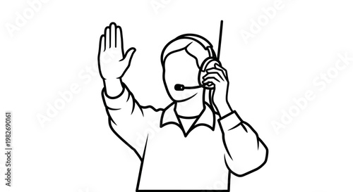 Airport Marshaller Guiding Aircraft with Hand Signals and Headset