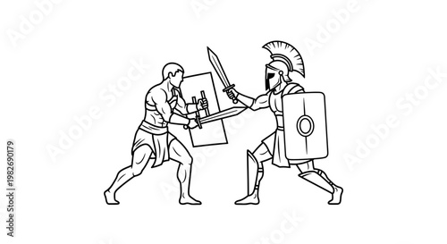 Ancient Gladiators Fighting with Swords and Shields in Arena