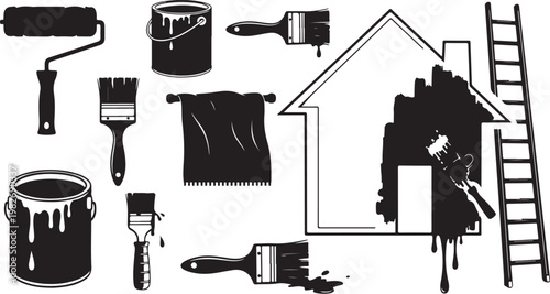 House Painting Tools and Supplies Illustration Set