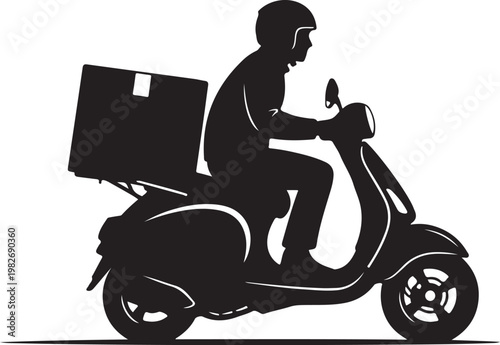Delivery Rider on Scooter with Box Silhouette Illustration