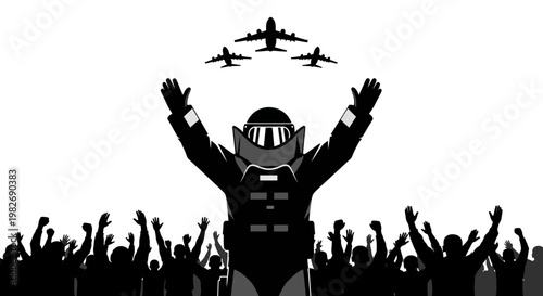 Bomb disposal expert hailed by crowd under military aircraft formation