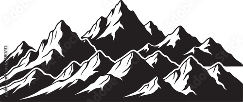 Black and White Mountain Range Illustration Artwork Design
