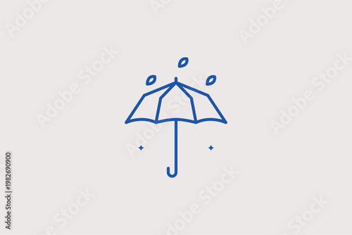 An open umbrella with raindrops falling around it in a simple Vector Illustration. A universal symbol for rainy weather, autumn protection, and seasonal storms.