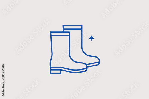 A pair of rubber rain boots prepared for wet autumn weather in a clean Vector Illustration. This graphic represents seasonal footwear and outdoor activities during the rainy season.