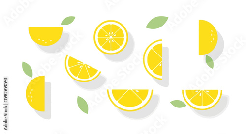 Freshly Sliced Lemons and Leaves A Vibrant Citrus Composition for Summer Refreshment