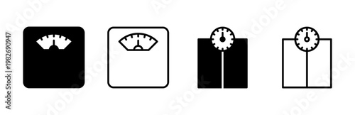 Scales icon set. Weight scale icon. Law scale icon. Justice