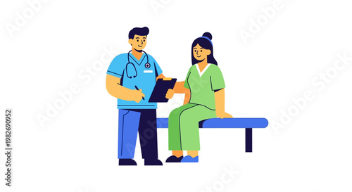 Medical professionals reviewing patient information on a clipboard during a consultation