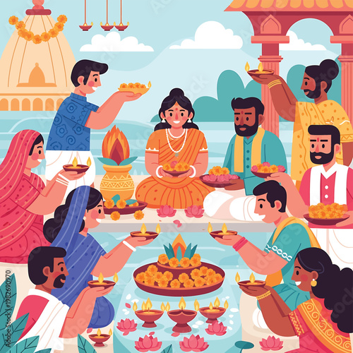 People celebrating with traditional Indian food.