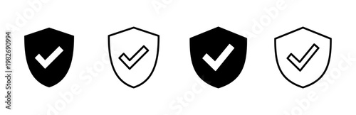Shield check mark  icon set. Protection approve sign. Safe icon vector