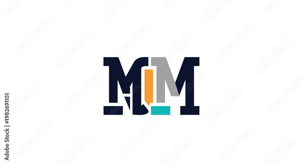Obraz premium Abstract MM letter logo design with modern colorful elements.