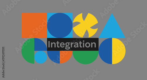 Abstract geometric shapes with Integration text symbolizing unity and connection.