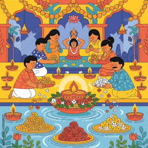 People celebrating with traditional Indian sweets.