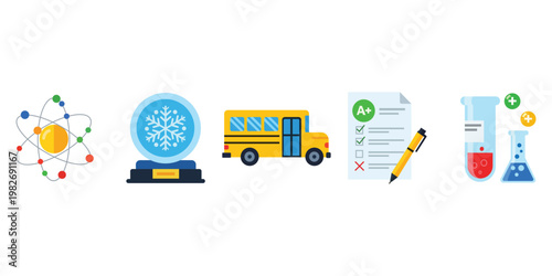 Educational Icons: a curated set of academic icons that depict essential subjects. These symbols encapsulate education, school, and learning. 