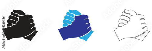 Handshake Icons for Partnership Concept. Set of handshake  icons representing trust, agreement, teamwork, and cooperation in business or social relationships.