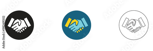 Handshake Icons for Partnership Concept. Set of handshake  icons representing trust, agreement, teamwork, and cooperation in business or social relationships.